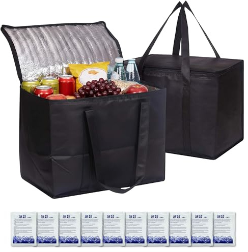 2 Stück 40L Kühltasche Groß,10 Ice Bag,Kühltasche Faltbar（41x26x33cm）,Kühltaschen, Cooler Bag,Thermotasche Groß für Einkauf,Camping & Picknick,Isolierte Kühltasche mit Strapazierfähigem Innenfutter