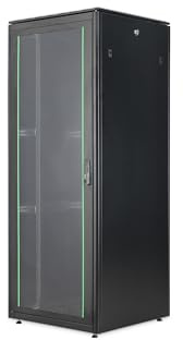 DIGITUS Netzwerkschrank – 19 Zoll Rack – 42HE – 80x80 cm – Nutztiefe 74,3 cm – Traglast 800 kg – Freistehend – Sicherheitsglastür – Schutzart IP20 – Unique Light Serie – Schwarz