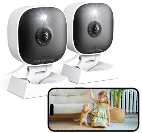 2K 3MP Security Camera 2-Pack, Cameras House Security Indoor/Outdoor , Colour Night Vision, Inside Cameras for House/Baby/Elder/PeT, Two-Way Audio,Plug&Play, Support Cloud/Memory Card(Not Included)