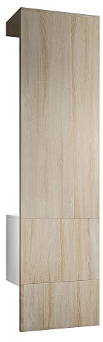 Vladon Garderobe Carlton Set 5, Made in Germany, Garderobenset bestehend aus 1 Garderobenpaneel mit integrierter Tür und 1 Kleiderstange, Weiß matt/Eiche sägerau (52 x 193 x 35 cm)