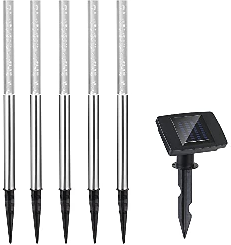 Deuba® Solarlampe für Außen 5er Set LED Wetterfest IP44 Dämmerungssensor Erdspieß Edelstahl Solar Akku Garten Boden Außenlampe Balkon Deko Weiß