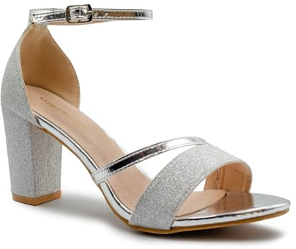 Fashion Thirsty Womens Sparkle Diamante Low Mid Heel Sandals Wedding Bridal Prom Ladies Party