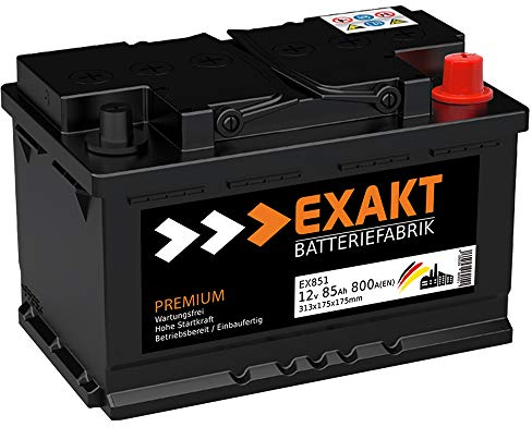 EXAKT Autobatterie 12V 85Ah Starterbatterie PKW KFZ Auto Batterie (85Ah)