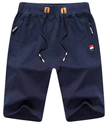 Tansozer Kurze Hose Herren Shorts Sommer Jogginghose Kurz Baumwolle Gym Sweat Shorts Herren Sport (Blau,L)
