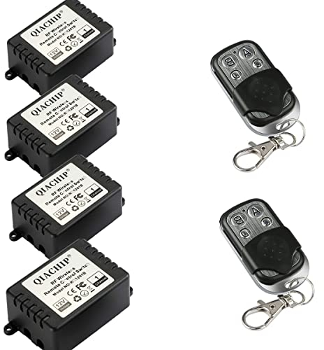 QIACHIP DC 12V Interruptor de Control Remoto de Radio Inalámbrico 4 receptores de relé RF con 2 transmisores 433Mhz,Para abrir puertas de garaje, portones, luces