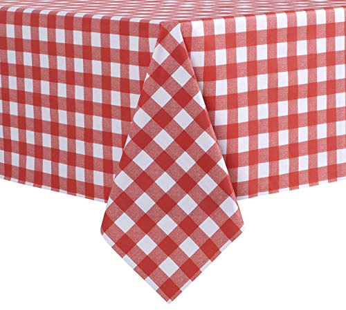 sancua Karierte Vinyl-Tischdecke, rechteckig, 137 x 200 cm | 100 % wasserdichte, öldichte, auslaufsichere PVC-Tischdecke, abwischbare Abdeckung für Esstische, Buffet-Partys, Rot und Weiß
