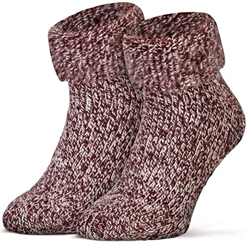 Piarini ABS Stoppersocken Wollsocken Wintersocken Norwegersocken Innenfrottee Damen Herren lila bordeaux meliert 39 40 41 42