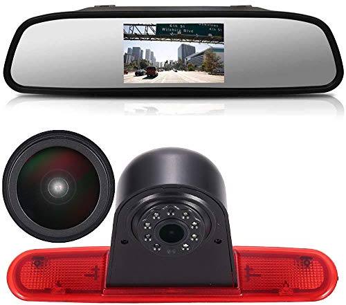 Dynavsal Super HD Rückfahrkamera Set 4.3'' Rückspiegel Monitor + 1280 * 720 Pixel 1000TV Linien HD Nachtsicht Bremslicht Rückfahrkamera für FIAT Doblo 263 van (2010-Present)/Opel Conbo (2011-2018)