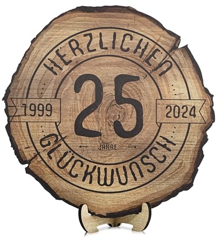 DARO Design - Holzscheibe - 25 Jahre - Größe 20cm- Geschenk zum Jubiläum, 25 Geburtstag, Jahrestag - Herzlichen Glückwunsch 2025