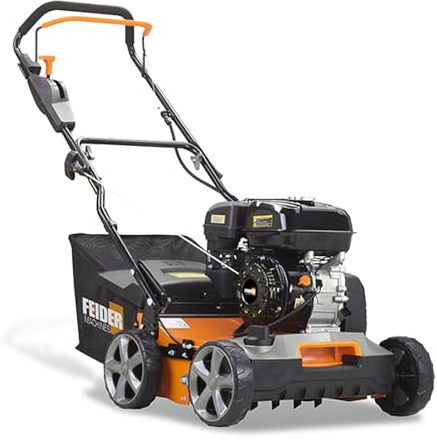FEIDER FST200PRO Scarificateur Thermique pour Gazon 212cm3 - Largeur Travail 44cm - Carter en Acier - Bac 45L - Hauteur de Travail de +5 à -15mm - Option Emousseur - Outillage Jardin et Pelouse