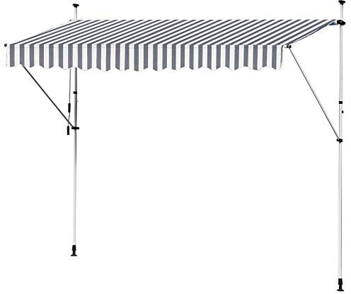 Markise Klemmmarkise Einziehbar Balkonmarkise Gelenkmarkise Sonnenschutz Manuell Kurbel Grau Weiß 350 cm Kingpower