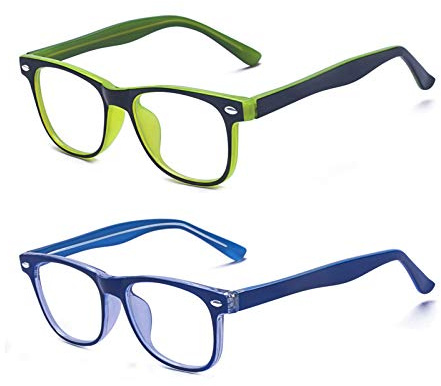 Outray 2 Pack Kids Computer Blue Light Blocking Glasses for Boys and Gilrs Age 3-12 Anti Eyestrain (Set Green+Blue, 46)