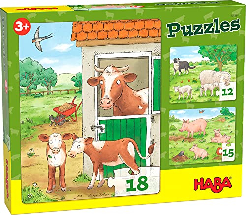 HABA 305884 - Puzzles Bauernhoftierkinder, Puzzle ab 3 Jahren, bunt