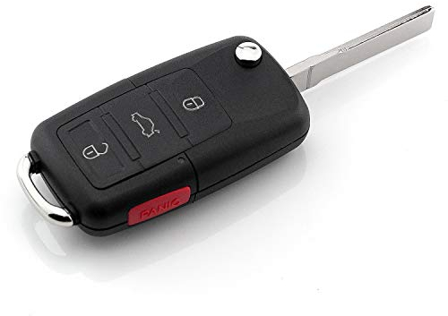4 Tasten Ersatz Klappschlüssel Gehäuse mit Rohling kompatibel mit VW Bora Golf Multivan Passat Phaeton Polo Scirocco Transporter Tiguan Touareg Touran etc.. Funk Fernbedienung