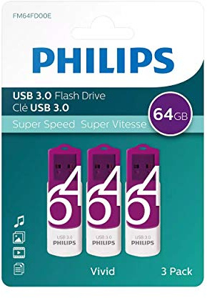 Philips Vivid Édition Super Speed clé USB 3.0 3X 64 Go avec Capuchon pivotant pour PC, Ordinateur Portable, Stockage de données informatiques, Vitesse de Lecture jusqu'à 100 Mo/s