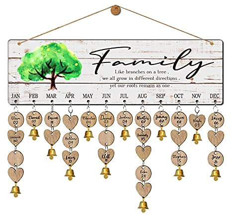 Buecasa Holz Stammbaum Geburtstag Erinnerung Kalender Tafel Wandbehang - DIY Dekorative Geburtstag Tracker Plakette mit 100 Etiketten