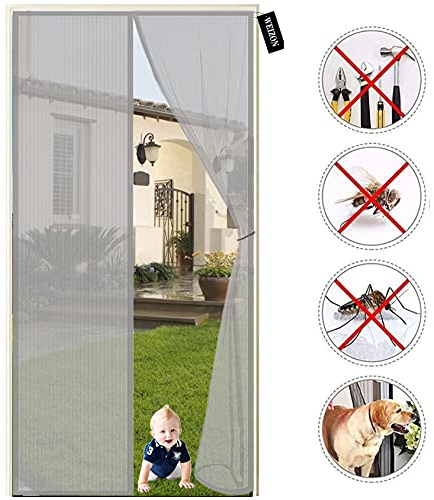 Magnet Fliegengitter Tür 135 x 220 cm,Magnetvorhang ist Ideal Für die Balkonfenster, Kellerfenster und Terrassenfenster, Kinderleichte Klebemontage - Grau