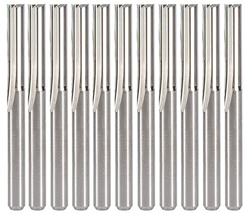 Yakamoz 10Pcs 1/8 Shank Straight Router Bit Set Flush Trim CNC End Mill Router Bits 2 Flute Straight Slot Milling Cutter Woodworking Tool