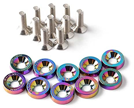 ihreesy Aluminium Unterlegscheiben Schrauben,10 Stück M6 Auto Stoßfänger Unterlegscheibe Kotflügel Unterlegscheibe Schraube für Vorne Hinten Nummernschild Rahmenschraube,Bunt