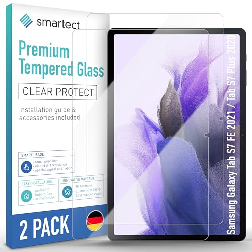 smartect Vetro Temperato [2 Pezzi, Clear] compatibile con Samsung Galaxy Tab S7 FE 2021 / Tab S7 Plus 2020, Pellicola Protettiva HD Anti Graffio, Senza Bolle, Durezza 9H, Ultra Resistente