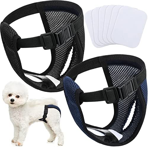 2 Pack Hündinnen Läufigkeitshose Waschbare Schutzhöschen Wiederverwendbare Hundewindeln Hundehose mit 6 Damenbinde Verstellbare Schutzhose, für Weibchen Hunde Läufigkeit Schwarz und Blau (M)
