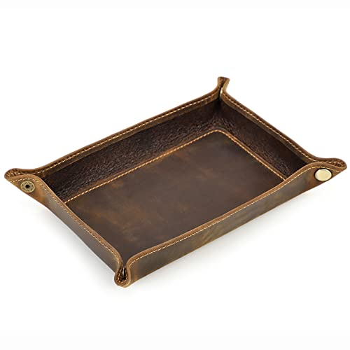 Bandeja organizadora de cuero para mesita de noche, caja de almacenamiento para llaves, teléfonos, relojes, caramelos, monedas, baratijas para el hogar y la oficina (4.5 x 6.9 x 1.3 pulgadas)