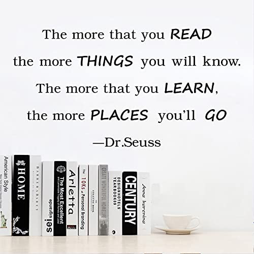 Quanyuchang Reading Wall Decals Quote The More That You Read The More You Know Dr.Seuss Wall Stickers Inspirational Education Art Vinyl Mural Wallpaper Nursery Classroom Kids Bedroom Wall Decor