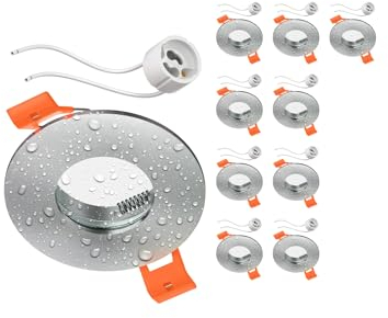 ledscom.de 10 Stück Bad-Deckeneinbaurahmen ERID, Feuchtraum, Badezimmer, IP44, rund, aluminium matt (GU10/MR16/GU5,3/50mm) inkl. GU10 Fassung