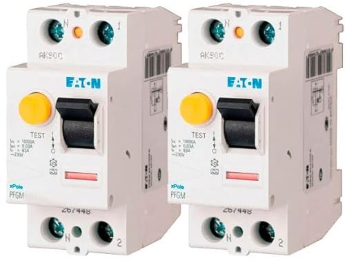 EATON 264280 PFGM-40/2/003 - Interrutador diferencial, color blanco, mando negro, 2 polos, 40 A, 30 MA - Tipo AC - Conexión de tornillo - 2 interruptores