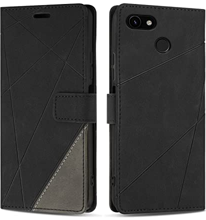 SONWO Hülle für Google Pixel 3A, Premium PU Leder Handyhülle Flip Case Wallet Lederhülle Silikon Schutzhülle Klapphülle für Google Pixel 3A, Schwarz