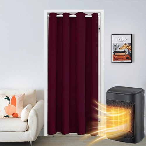 SK Studio Türvorhang Blickdicht Thermo Gardinen Vorhang mit Ösen Thermovorhang Kälteschut Wärmeisolierend für Schlafzimmer Tür Schrank Vorhang Weinrot, 132x229cm