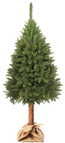 KADAX Albero di Natale artificiale 160 cm, abete rosso con tronco naturale e punte innevate, albero di Natale in PVC con robusto supporto, decorazione natalizia (Carla 160 cm)