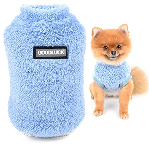 SMALLLEE_LUCKY_STORE Pet Sherpa Fleece Jumper Sweater Vest Turtleneck Pullover Soft Sweatshirt for Small Dog Cat Puppy Boy Girl Yorkie Chihuahua Warm Fall Winter Clothes,Blue,S