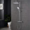 Plumbsys Cromo Conjunto de ducha Termostática ，Rectangular Sistema de ducha Termostática，Rociador superior de 30 cm ，Handbrause mit 3 Funktionen