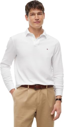 Tommy Hilfiger Herren Poloshirt Langarm Regular Fit mit Knopfleiste, Weiß (White), XXL