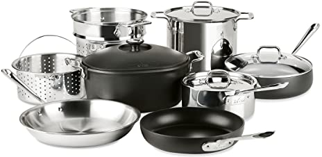 All-Clad Multi Material Kochgeschirr-Set, 12-teilig, Silber und Schwarz