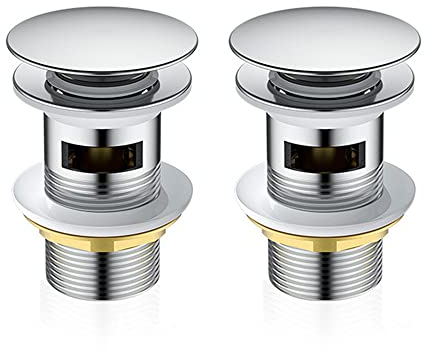 2 PCS Pop-Up Ablaufventil,Abfluss waschbecken,Universal Ablaufgarnitur Ventil,Werkzeugloser Einbau,Ablaufventil mit Überlauf, Waschbeckenstöpsel aus Messing für Waschbecken und Waschtisch Modernes