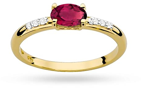 MARKO Verlobungsring aus Gelbgold für Damen mit 0,60 Karat Rubin und 0,03 Karat Diamanten Ring 14 Karat Gold (585) Goldring mit Box | Goldring für Fraue (Rubin, 54 (17.2))