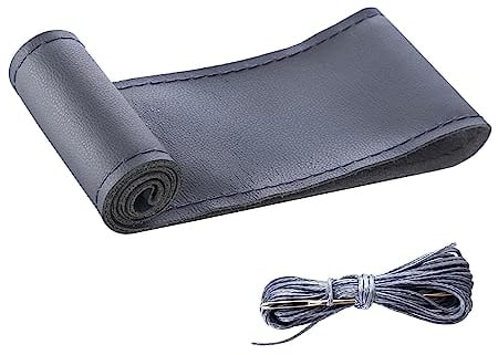 CGEAMDY Auto Lenkradabdeckung PU Leder DIY mit Nadel und Gewinde, Lenkradbezüge aus Weichem Faserleder auf Dem Lenkrad des Autos, Leder Lenkradbezug zum Nähen (Grau)