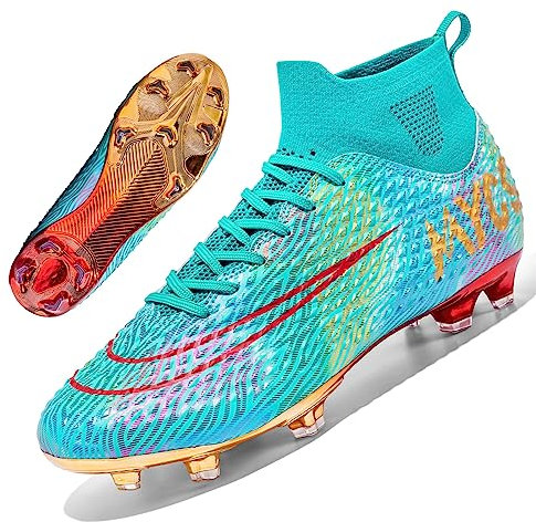 Mens Football Boots Professional Athletic Sports Youth Outdoor Astro Turf Training Football Shoes, Green Gold Max88, 3 UK