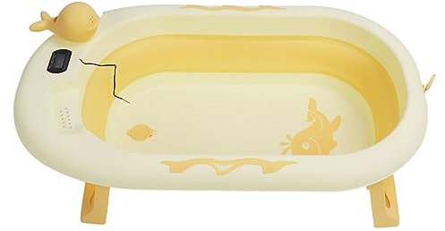 Bañera para bebé, Bañista Grueso Sentado Tumbado con Fondo Antideslizante Cubo de Baño Plegable Portátil para Uso Diario (Amarillo)