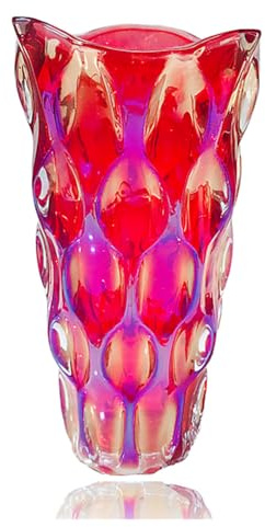 Eastern Rock Vase en verre incassable - 1,1 kg - 24,1 cm - Style bohème - Pour centres de table, cuisine, bureau, salon, mariage, cadeaux, décoration d'intérieur - Rouge