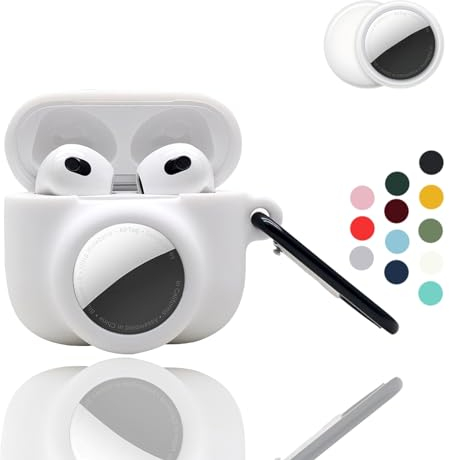 2-in-1: CAQAKA Schutzhülle für AirPods der 3. Generation und AirTag, weiche Silikonhülle mit Karabiner, für Jungen, Mädchen, Damen, Herren
