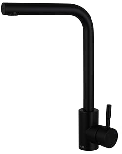 Inguz Küchenarmatur London Linea Küchenarmatur, Edelstahl Spültischarmatur, 360° drehbar, Hochdruck-Einhebelmischer, Anschlüsse G3/8, Zubehör im Lieferumfang enthalten (Schwarz)