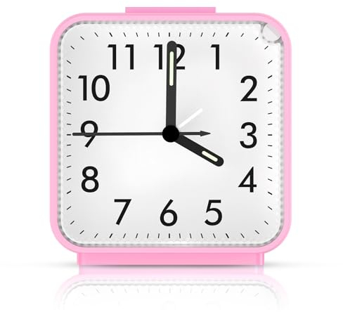Brifit Wecker Analog, Leise Ohne Ticken Wecker mit Lauter Alarm, Tragbarer Wecker mit Nachtlichtfunktion, Schlummerfunktion, Batteriebetrieben Wecker für Reisen, Schlafzimmer, Büro, Rosa
