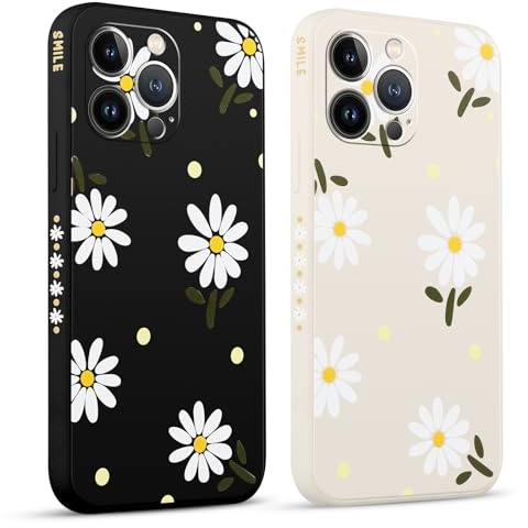 Pnakqil 2 Piezas Funda para Apple iPhone 13 Pro 6.1,Lindo Patrón Margarita Dibujos Estética Fundas TPU Proteger Caso Silicona Protección Covercon Cámara Ultrafina Suave Carcasa,Crisantemo