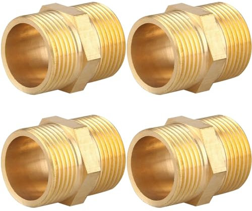 Doppelnippel G3/8 (Ø 16,2mm) Messing Außengewinde, 4 Stück Doppelnippel Sechskant G3/8 AG/AG, Verbindungsstück 2xAG Gewindefitting, Doppel Nippel Messing Fittings für Trinkwasser geeignet