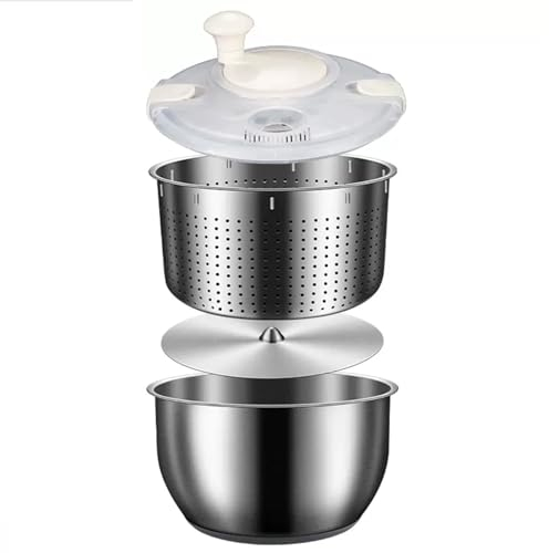 COYEUX Salatschleuder, große Gemüsewaschmaschine aus Edelstahl, mit 6-Liter-Schüssel, PP-Deckel, für Obstwaschmaschine, Nudel- und Pommes-Spinner