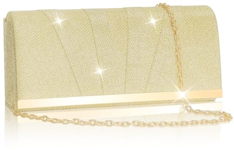 Larcenciel Damen Clutch Gold, Glitzer Pailletten Abendtasche mit Abnehmbarer Kette, Modische Handtasche für Braut, Elegant Crossbody Umhängetasche Handy Tasche für Hochzeit, Party, Date (22×10×6cm)