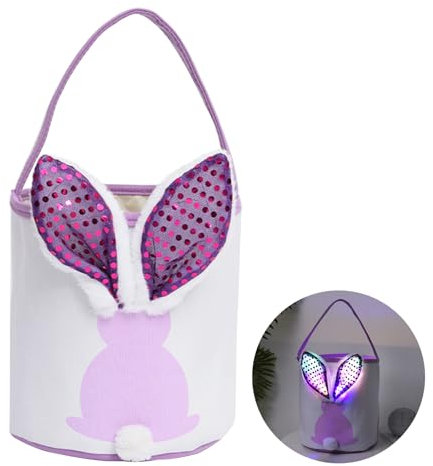 Fustella Per Cestino Di Pasqua, Decorazioni Pasquali Coniglio, Borsa Di Pasqua Con Le Orecchie, Coniglietti Pasquali Luminose Per La Casa, Led Luce Addobbi Per La Tavola Zucchero E Uova (Viola)